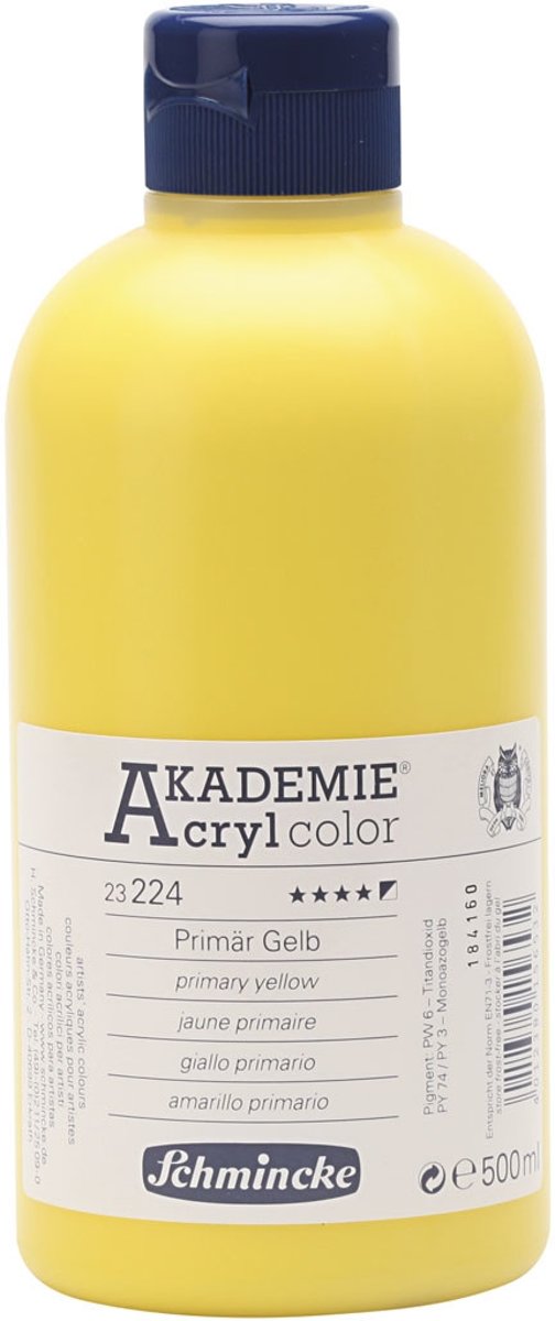 Schmincke AKADEMIE® Acryl color , primary yellow (224), semi-opaque, good fade resistant, 500ml [HOB-31855]